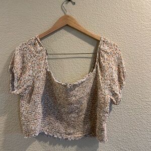 Aerie Gold Smocked Puff Sleeve Crop Blouse